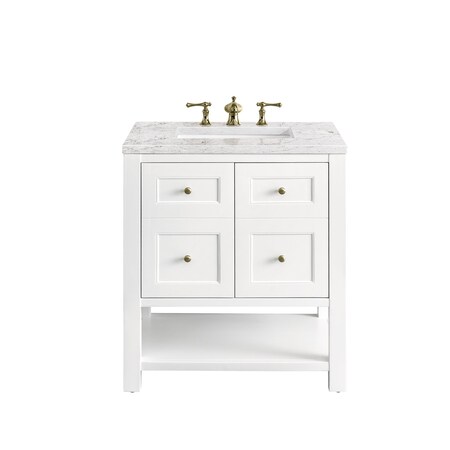James Martin Vanities Breckenridge 30in Single Vanity, Bright White w/ 3 CM Eternal Jasmine Pearl Top 330-V30-BW-3EJP
